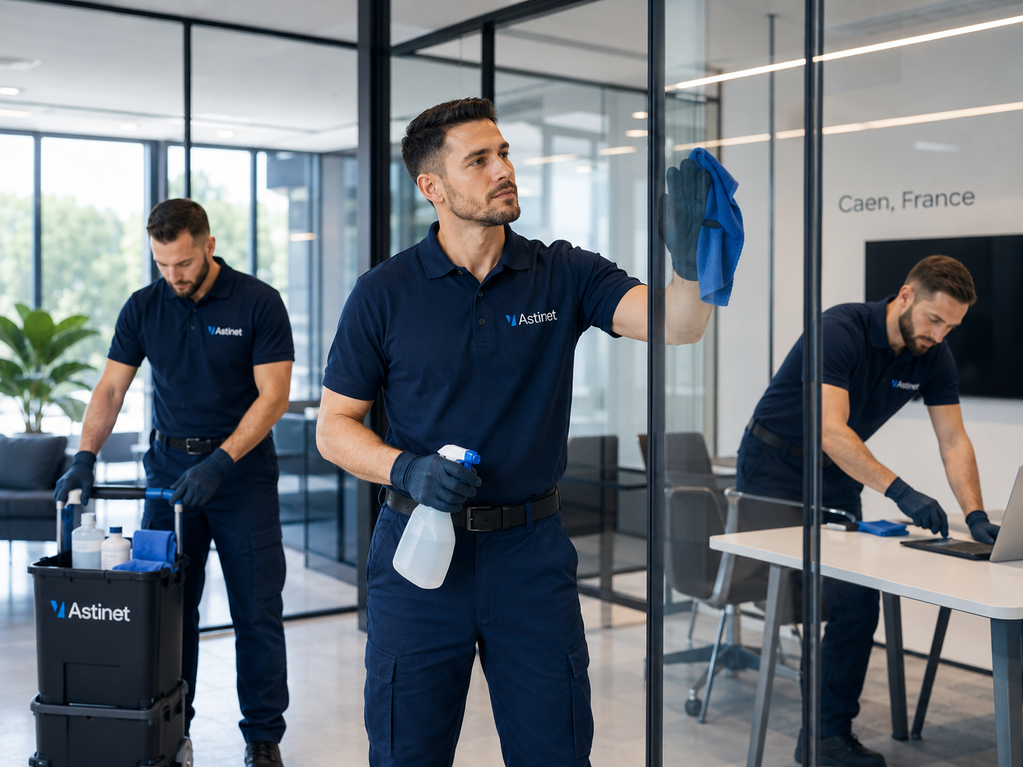 Équipe Astinet réalisant une prestation de nettoyage professionnel à Caen